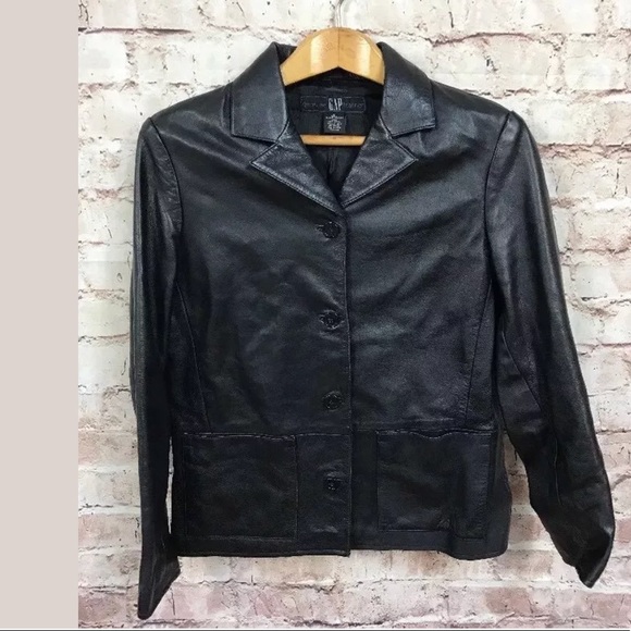 Gap Genuine Leather Jacket Medium Vintage Black - Picture 3 of 8
